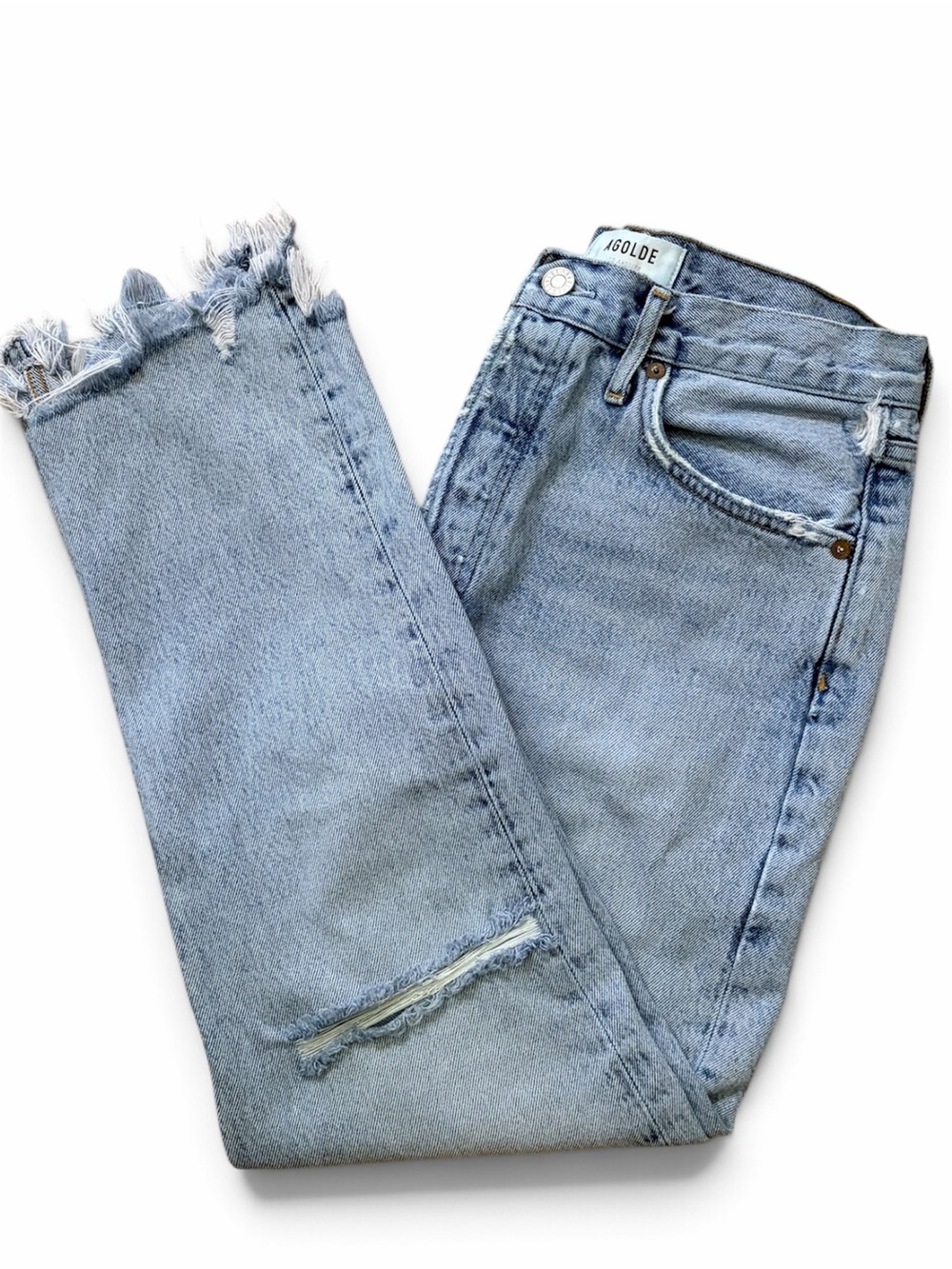 AGOLDE Riley Crop Distressed Straight Leg Jeans Light Wash Women’s Size 27